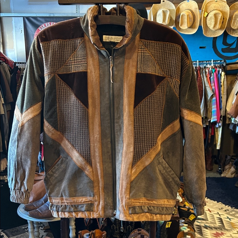 Vintage Men's Paris Sports Club Brown and Tan Leather Jacket